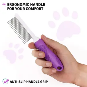 Pet Detangler Tool Dog Cat Grooming Pet Comb With Long Short Stainless Steel Teeth For Removing Matted Fur Knots Tangles