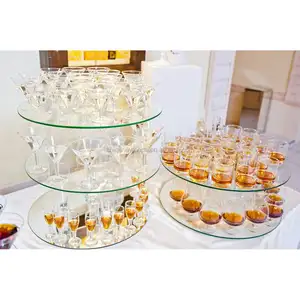 1/6 Günstige Großhandel Hochzeits dekoration Kristall Gelbgold getönte runde Spiegel fliesen Glass piegel Kerzen platte
