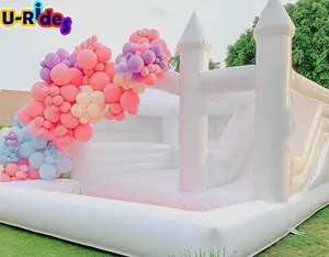 Vente en gros de maison gonflable blanche gonflable de saut d'obstacles pour enfants adultes avec toboggan à balles et château uni pour fête et événement