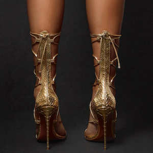Sandalias de Mujer con Punta Abierta y Patrón Elegante, Tacón Fino, Banda Estrecha, con Cordones, Zapatos de Vestir de Verano para Damas, Talla Grande 45 - Product Image 5