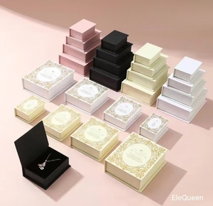 Custom Gold Foil Rectangle Jewelry Packaging <b>Box</b> Magnetic Paper Gift <b>Box</b> for Ring Necklace Bracelet Earring EleQueen EQ3004 - Product Image 3