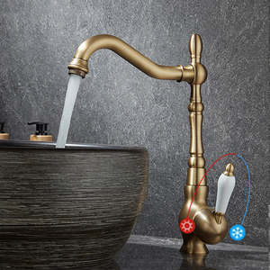 European Traditional <strong>Brass</strong> Kitchen Bathroom Sink Faucet Single Hole Ceramic Valve Single Handle Deck Mounted Rotatable Tap Wc - Product Image 5