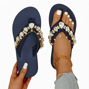 Sandalias Planas con Tira de Pedrería Azul para Mujer, Chanclas de Verano - Product Image 1