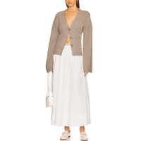 Fabricant de tricots, logo personnalisé, mode de luxe, cardigan en cachemire et laine côtelée à col en V avec poche boutonnée pour femmes