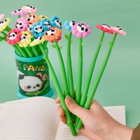 Stylo Gel à Motif Panda et Fleur, Design Attrayant, en Caoutchouc Souple, pour Étudiants, Papeterie d'Écriture, Non Effaçable, 0,5 mm