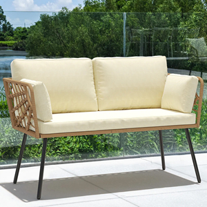 Divani da Giardino a Due Posti con Telaio in Alluminio e Rattan Naturale - Arredamento da Esterno per Patio - Mey - Product Image 3