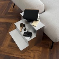 Table d'appoint moderne en acier inoxydable brossé/aluminium, design géométrique, pour présentoir architectural ou rehausseur de marches