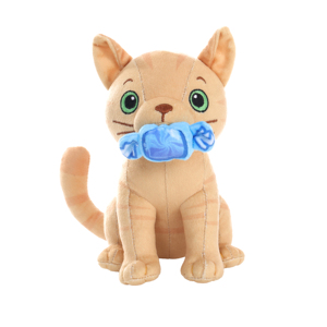 Lindo Peluche de Gato Tabby Naranja Sentado con Dulce Azul en la Boca, Ojos Verdes, Muñeco de Gatito de Peluche, Regalo para Niños - Product Image 1