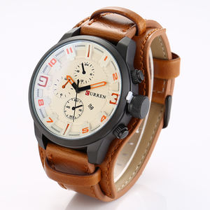 Montres à quartz multifonctions tendance de bonne qualité à bas prix imperméables et chics pour hommes avec bracelet en cuir véritable - Product Image 3