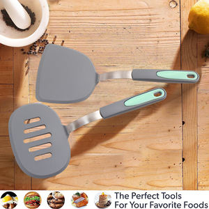 हल्के ग्रे सिलिकॉन स्पूटुला सेट गैर-स्टिक फ्लिप टर्नर गर्मी प्रतिरोधी डिशवॉशर सुरक्षित घर रसोई के बर्तन बेकिंग पेस्ट्री उपकरण - Product Image 4
