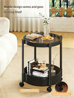 Table d'appoint roulante de luxe pour thé et café, table basse ronde avec plateau en verre et roulettes