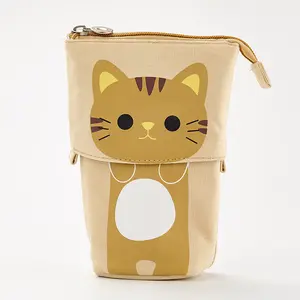 South Korea cute simple cat multi-functional deformable upright pull down canvas pen bag pen holder