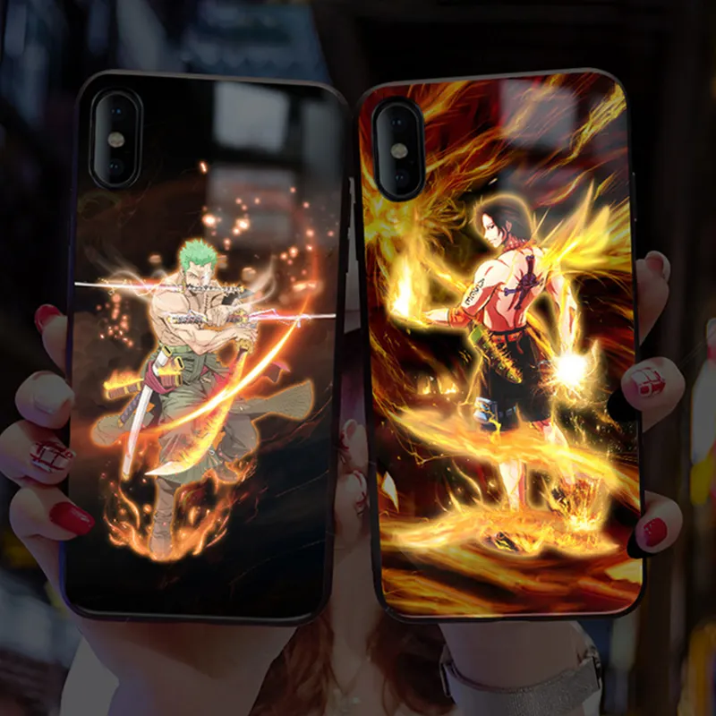 Anime Cartoon Lufy Ace Zoro Call Flash Luminescent Phone Cover Glowing LED Phone Case For iPhone 13 12 11 Pro Max XR 6 7 8 Plus