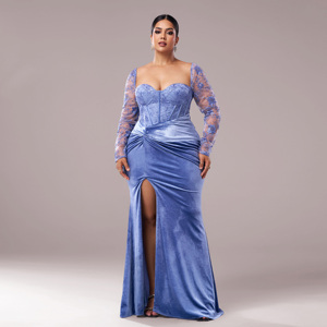 Abiti da Sera Eleganti e Sexy <span class=keywords><strong>in</strong></span> <span class=keywords><strong>Velluto</strong></span> <span class=keywords><strong>con</strong></span> <span class=keywords><strong>Spacco</strong></span> Alto e Pizzo, Taglie Forti per Donne - Product Image 1