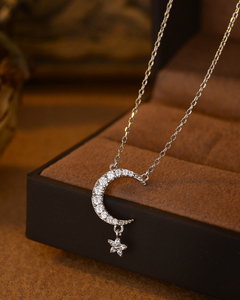 Kalung bulan liontin perhiasan wanita, Kalung perak murni 925 zirkon, kalung bulan dan bintang untuk wanita - Product Image 3