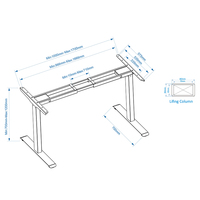 Cadre de bureau électrique moderne à double moteur, réglable en hauteur, en métal, 2 segments, pour position assise ou debout, hauteur maximale 47 pouces, largeur 70 pouces
