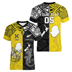 Alibaba-China-Venta al por mayor personalizada Nueva Zelanda Maori Niue Hiapo Mujeres con cuello en V Camiseta Estilo casual con lagarto <span class=keywords><strong>Coco</strong></span> <span class=keywords><strong>Cangrejo</strong></span> Diseño - Product Image 3