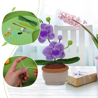 Kit de crochet DIY pour mini orchidée papillon en pot, kit de fleurs au crochet avec fil et motif, pot inclus, pour débutant, décoration artisanale pour la maison