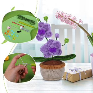 Kit de crochet DIY pour mini orchidée papillon en pot, kit de fleurs au crochet avec fil et motif, pot inclus, pour débutant, décoration artisanale pour la maison - Product Image 4