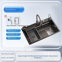 Évier de cuisine multifonctionnel DIY configurables à 4 trous en acier inoxydable nano noir, cuve simple, pour poste de travail, vente en gros