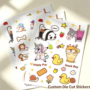 Hojas de Pegatinas Impresas Personalizadas al por Mayor, Pegatinas Decorativas Autoadhesivas Impermeables con Diseño de Panda, Gato, Unicornio y Té de Burbujas - Product Image 2