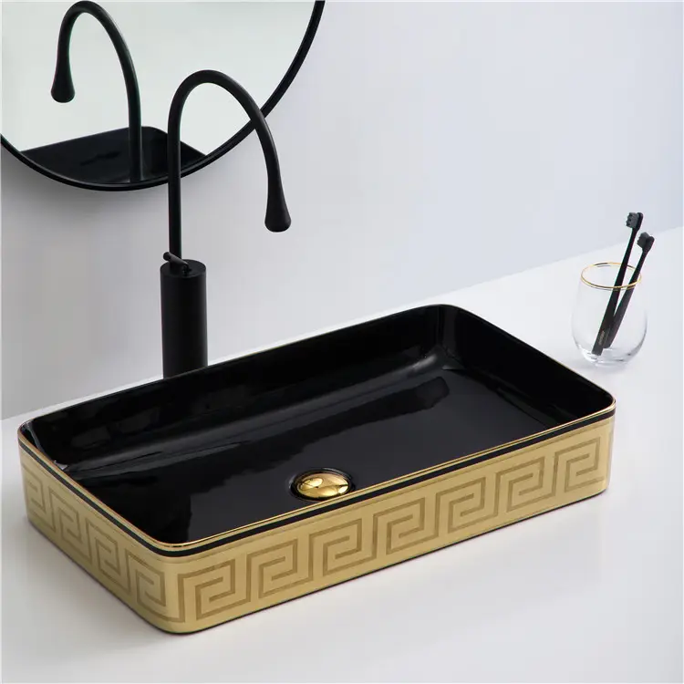 Luxury hotel golden electroplate ceramic hand wash basin bowl gold bathroom vanity vessel sink for 4star hotel