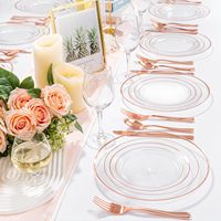 150 pièces – Vaisselle de luxe jetable en plastique or rose, assiettes et gobelets résistants à la chaleur, compatibles micro-ondes, sans BPA, pour 25 personnes