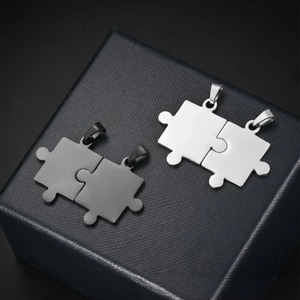 1 paire/lot de pendentifs puzzle en acier inoxydable poli miroir pour la fabrication de colliers, bracelets, bijoux pour amoureux, 46x30mm - Product Image 5