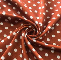 Tissu satiné imprimé à pois en charmeuse 100 % polyester recyclé, crêpe de soie recyclée, chiffon extensible