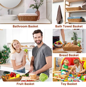 Cesta de Almacenamiento Caliente Ecológica Moderna Rectangular de Plástico Trenzado Tipo <span class=keywords><strong>Mimbre</strong></span> para Frutas, Aperitivos, Verduras, Juguetes, Toallas, Uso en el Hogar y Hoteles - Product Image 4