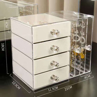Tiroir en plastique multifonctionnel Boîte de rangement pour bijoux Porte-cosmétiques rectangulaire pour boucles d'oreilles Bagues Colliers Rangement pour coiffeuse
