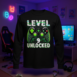 Camiseta de manga larga para jugador de nivel 9 desbloqueado, regalo de cumpleaños número 9 - Product Image 3