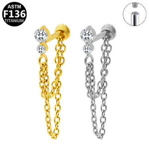 Boucles d'oreilles chaîne en forme de cœur en alliage de titane G23, sertissage à griffes, pour soirée, bijoux de piercing unisexe tendance - Product Image 4