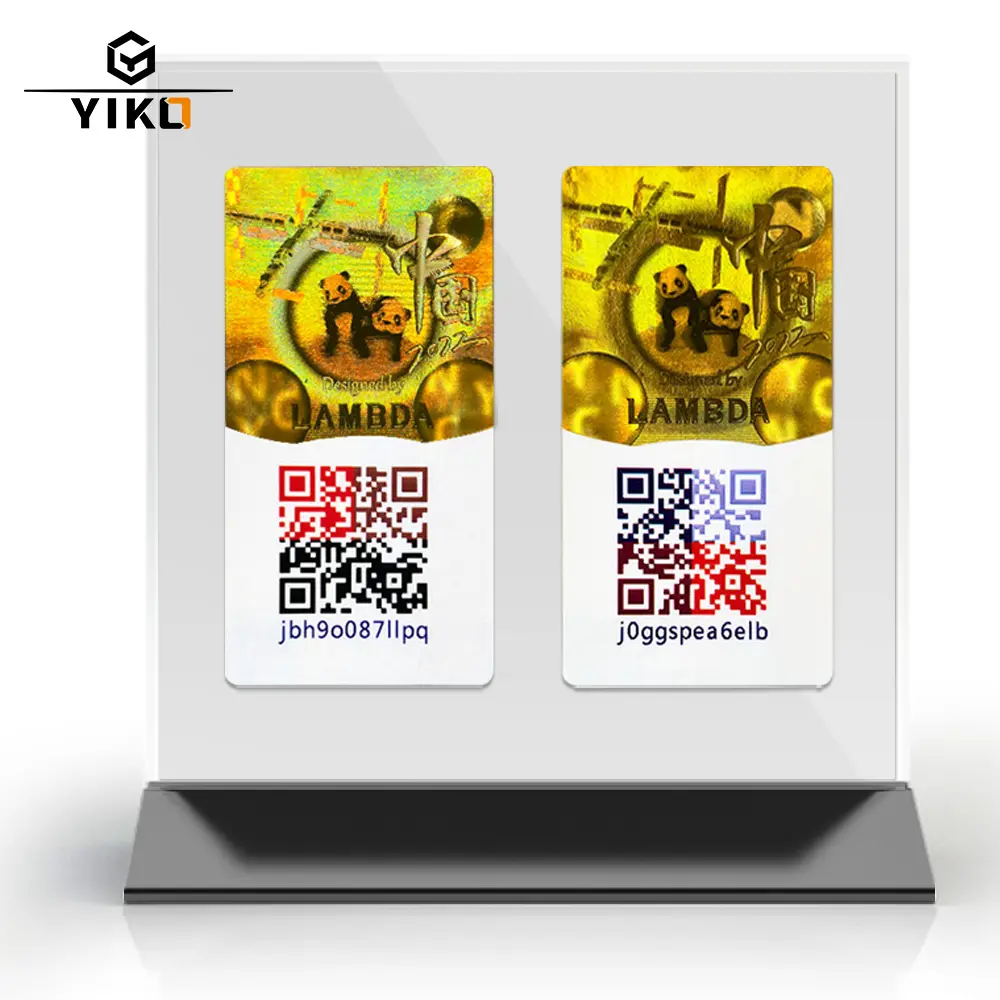 Yiko Personalizado Segurança Holograma De Ouro Adesivos Panda Logo 3d Etiqueta Com Único Código Digital Qr Holográfico Etiqueta Folha Impressão