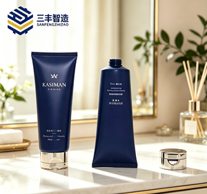 Custom Matte Dark Navy PE Squeeze Tube With Flip Top Electroplated Cap Firming Facial Cleanser - Product Image 3