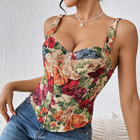 Corsé Floral para Mujer con Escote Corazón, Acolchado, Estilo Bustier, Cintura Basca, Jacquard de Tapicería, Corsé Vintage