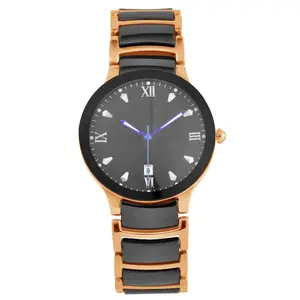 High tech black ceramic quartz wrist watch rose gold stainless steel watch