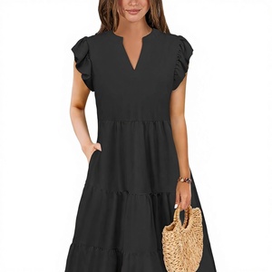 <span class=keywords><strong>Abiti</strong></span> Estivi da Donna 2026 <span class=keywords><strong>Eleganti</strong></span> Casual <span class=keywords><strong>Taglie</strong></span> Forti Primaverili Midi Moda Tinta Unita Antistatici con Vita Impero e Maniche a Volant - Product Image 1