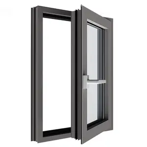 Powder Coating Glass Narrow Frame Double Tempered Glass Energy Efficient Aluminum Casement Windows