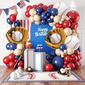 Kit de guirlande de ballons de baseball rouge et bleu marine avec ballons en aluminium en forme de gant de baseball pour la décoration de fête de 1er anniversaire de garçons débutants - Product Image 1