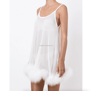 Vestido de noche Sexy de lujo <span class=keywords><strong>ver</strong></span> a través de las niñas Babydoll suelto ropa de dormir seda moda pluma Sexy ropa de dormir para mujeres Diana Babydoll - Product Image 3