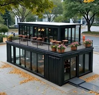 Maison préfabriquée en conteneur SUBEI à double étage pour café, restaurant, avec toit en pente et mur-rideau en verre, bureau