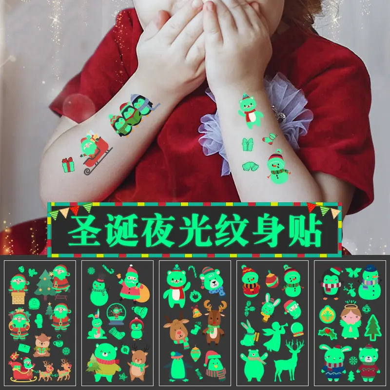 Navidad Día de Todos los Santos tatuaje luminoso pegatinas brillan en la oscuridad niño temporal lindo tatuajes pegatina niños fluorescente