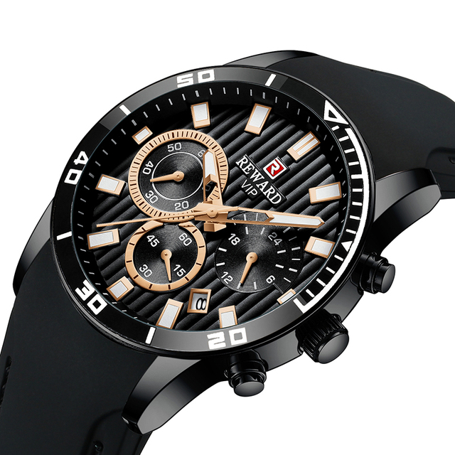 Reward Factory Wholesale Luxury Silicone Strap Men Brand Sport Watch Modern Waterproof Chronograph Wristwatch Men Clock