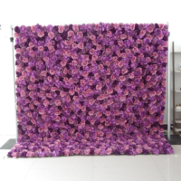 Backdrop Dinding Bunga Mawar Plastik Buatan Tangan Ukuran 8ft X 8ft Warna Ungu Putih untuk Pernikahan, Hari Ibu, Thanksgiving, Tahun Baru