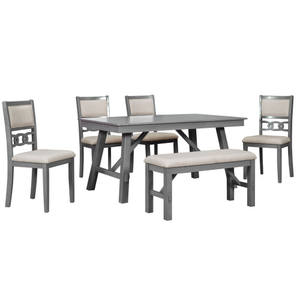 Ensemble simple de table et chaises rectangulaires en bois massif pour salle à manger - Product Image 1