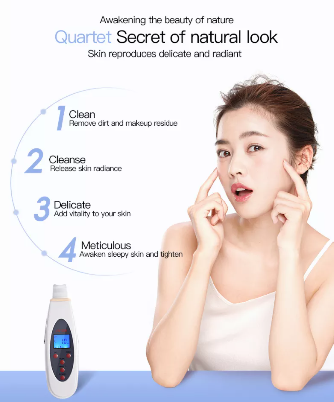 ORANGLES BOWKET Ultrasonic Skin Scrubber with LCD Display | Waterproof Rechargeable Skin Cleaner for Face & Body | Acne Removal & Massager – orangles Qatar - angled perspective - presenting advantages - Image 4 of 6 | fits any environment | Purchase BOWKET Ultrasonic Skin Scrubber with LCD Display | Waterproof Rechargeable Skin Cleaner for Face & Body | Acne Removal & Massager – orangles Qatar Michigan | Free Shipping ORANGLES