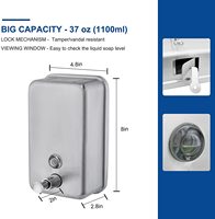 Distributeur de savon liquide mural en acier inoxydable 304, noir poli, pour cuisine, hôtel, chrome