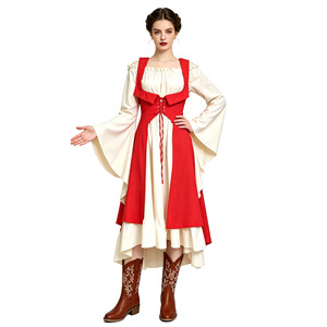 Robe de style rétro médiéval Renaissance pour femme adulte, tenue de performance, violette, verte, rouge, à manches longues, épaules dénudées, costume - Product Image 2