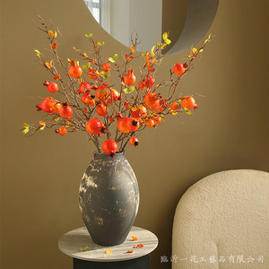 Décoration florale artificielle Yihua, fleur de grenade sauvage en soie, pour la maison, le salon, la chambre, couleur rouge orangé. - Product Image 2